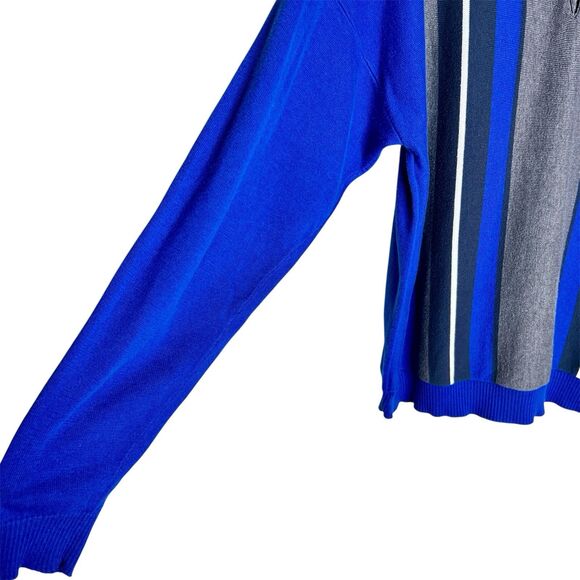 John Ashford Vertical Stripe Polo Shirt Mens Sz XXL Blue Grey Long Sleeves - Picture 2 of 8